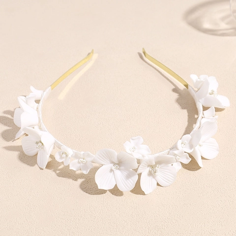 Cerchietto per Capelli Sposa Elegante Con Fiori Effetto Ceramica Bianco Copricapo Floreale in Lega Accessori per Matrimonio