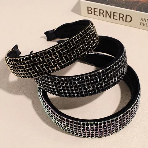 Französisch Vintage Karierter Strass Polsterhaarreif Für Damen Luxuriöses Schwamm Haarband Glitzernder Haarschmuck Party