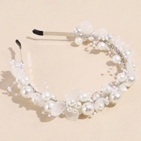 Elegante Cerchietto Per Capelli Fatto A Mano In Stile Coreano Con Perle Artificiali Bianche E Fiori In Resina Per Sposa Matrimonio E Damigella