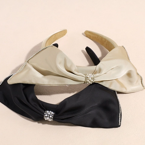 Elegante Cerchietto con Fiocco in Raso con Strass e Perla Artificiale Fascia per Capelli Antiscivolo Accessori per Capelli Donna