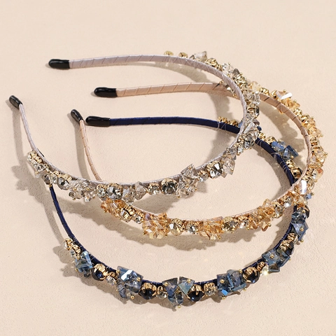 Korean Style Elegant Artificial Crystal Rhinestone Inlaid Fabric Wrapped Headband High Skull Top Hair Hoop For Women Jewelry