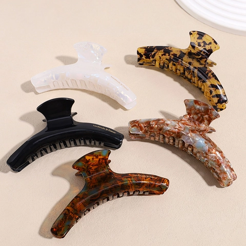 Grande Pince à Cheveux en Plastique Vintage Français pour Femmes Motif Léopard Marbré Écaille de Tortue Géométrique Coiffe