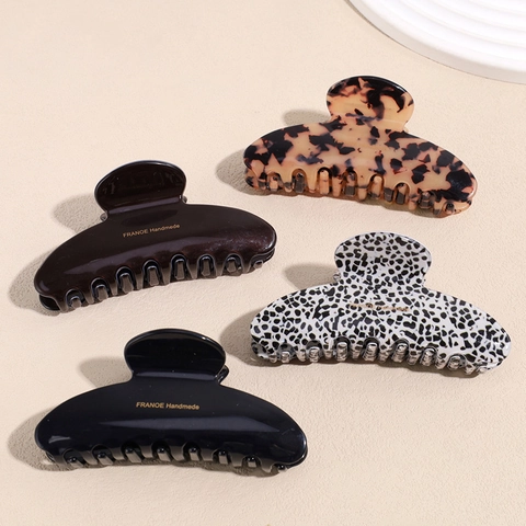 Französische Acetat Haarklammer Für Damen Elegante Große Haifisch-Clip Geometrische Leopardenmuster Punkte Haarnadel Handgefertigt Haarschmuck