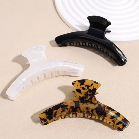 Grande Pince à Cheveux en Plastique Vintage Français pour Femmes Motif Léopard Marbré Écaille de Tortue Géométrique Coiffe