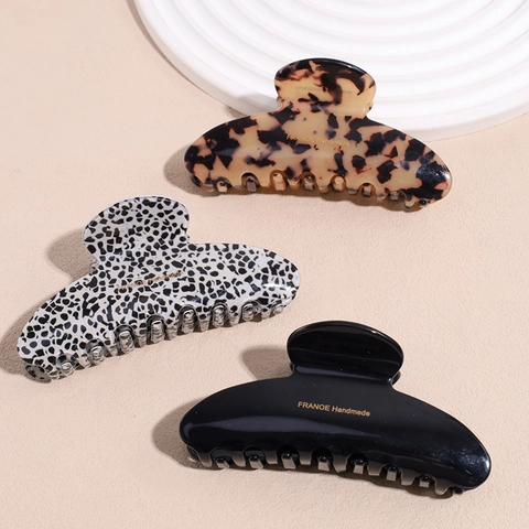 Französische Acetat Haarklammer Für Damen Elegante Große Haifisch-Clip Geometrische Leopardenmuster Punkte Haarnadel Handgefertigt Haarschmuck