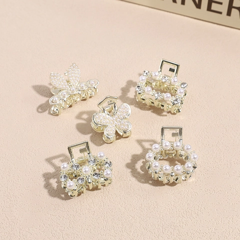 Mini Pinze per Capelli in Lega d'Oro con Perle Artificiali e Strass Elegante Farfalla Quadrato Geometrico Accessori Capelli Donna