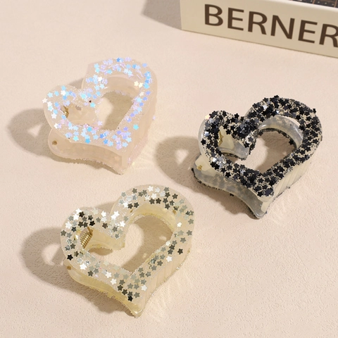 Pinze per Capelli a Forma di Cuore Con Paillettes a Stella Grandi Pinze Shark Accessori Moda per Capelli Donna