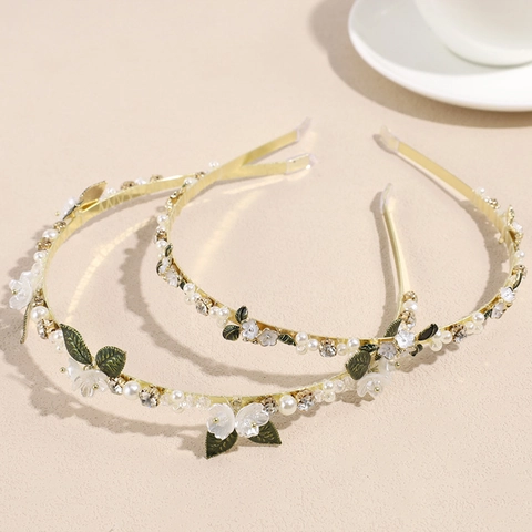 Elegante Cerchietto Per Capelli In Stile Coreano Con Fiori E Perle Artificiali Da Donna Cerchietto In Lega Dorata E Strass Accessori Per Capelli