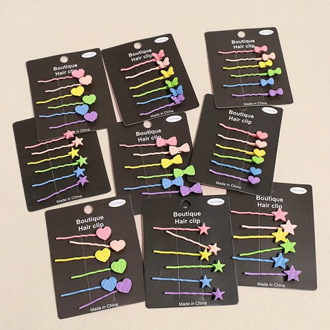Matte Candy Color Zinc Alloy Hair Clips For Girls Heart Bow Star Butterfly Handmade Bobby Pins Sweet Children Hair Accessories