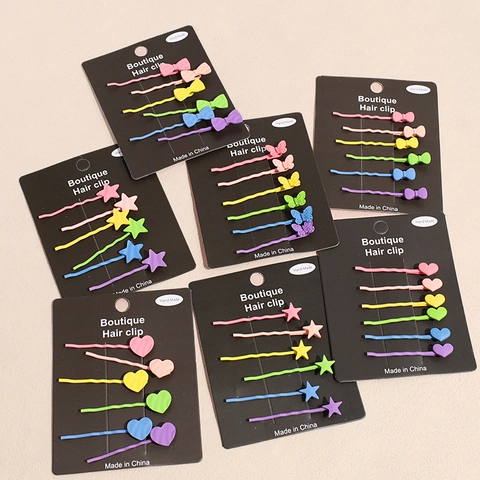 Matte Candy Color Zinc Alloy Hair Clips For Girls Heart Bow Star Butterfly Handmade Bobby Pins Sweet Children Hair Accessories