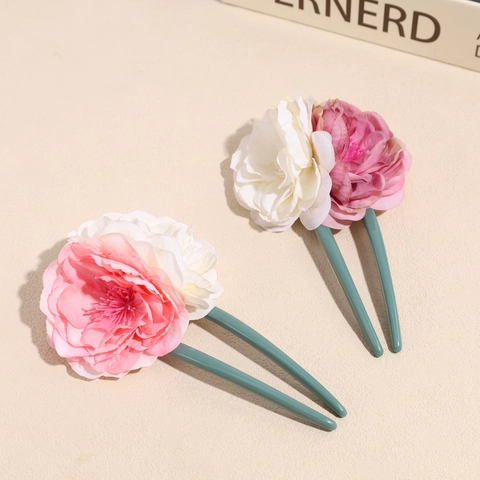 Vintage U-Förmiger Blumen Haarstab Eleganter Seidenstoff Floral Haarnadel Für Damen Hanfu Styling Zubehör Hochzeits Schmuck