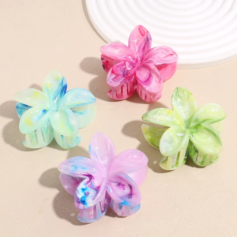 Women Flower Hair Claw Clip Elegant Marble Texture Resin Hair Clip Gradient Small Shark Clip Fresh Sweet Hair Accessories