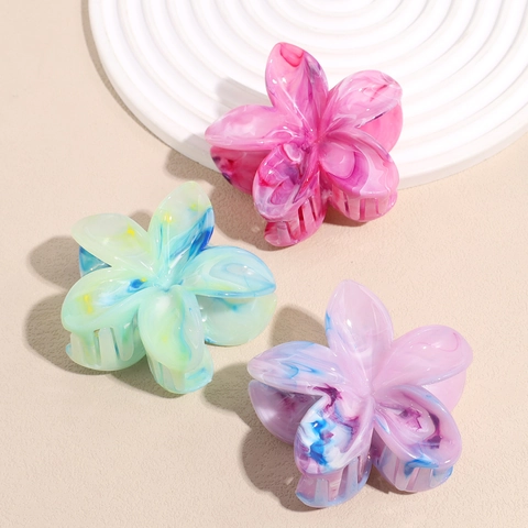 Women Flower Hair Claw Clip Elegant Marble Texture Resin Hair Clip Gradient Small Shark Clip Fresh Sweet Hair Accessories