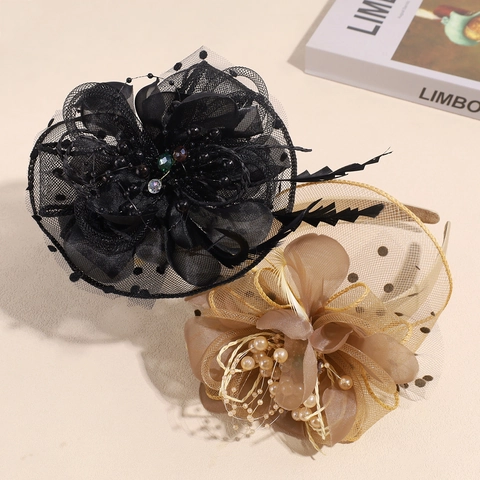 Cappello Fascinator Vintage in Piuma e Rete Con Perla Artificiale per Donna Elegante Matrimonio Festa Sposa Cerchietto Accessorio Capelli