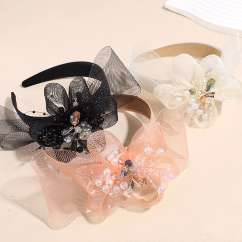 Elegante Cerchietto in Maglia a Fiore per Donna Fascia Larga in Raso con Strass Accessori per Capelli Sposa Matrimonio Perla Artificiale