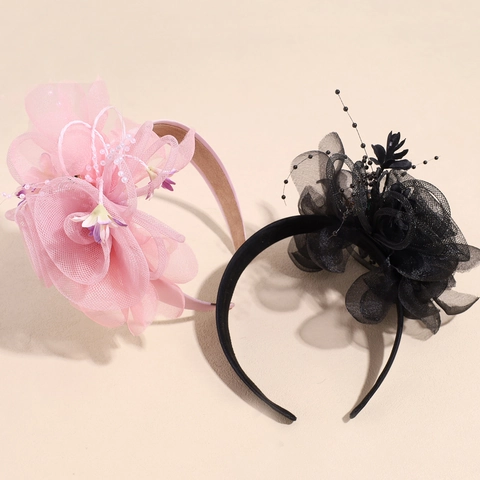 Elegante Cerchietto Fascinator con Fiori in Maglia per Donna Cerchietto per Capelli Rosa Vintage Con Strass Perla Artificiale Matrimonio Banchetto Festa Accessorio per Capelli