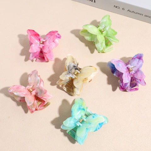 Elegant Acetate Marble Pattern Butterfly Hair Claw Clip For Women High Quality French Style Non-Slip Large Hair Accessories