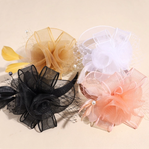 Cerchietto Fascinator in Rete Con Piume Vintage da Donna Matrimonio Festa Copricapo Sposa Elegante Accessori Capelli Floreali Con Perla Artificial Imitazione