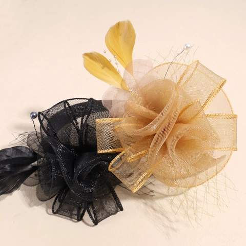 Cerchietto Fascinator in Rete Con Piume Vintage da Donna Matrimonio Festa Copricapo Sposa Elegante Accessori Capelli Floreali Con Perla Artificial Imitazione
