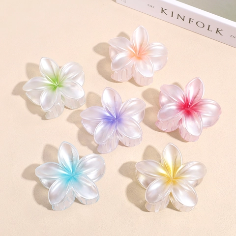 Pince à Cheveux Fleur de Frangipanier Dégradé Éclat de Perle Barrette Florale pour Femmes Accessoires de Coiffage