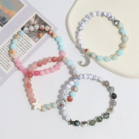 Bracciale con Perline di Vetro Fatto a Mano per Donna Stile Dolce Stella Luna Cuore Pendente a Forma di Zampa di Gatto Gioielli