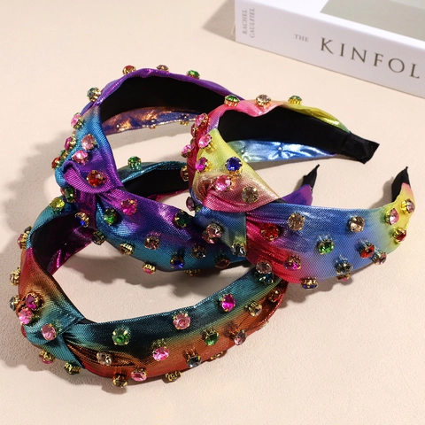 Diadema de Tela Degradada Anudada de Lujo Con Diamantes de Imitación de Colores Diadema de Moda para Fiesta Diaria Mujer Accesorios