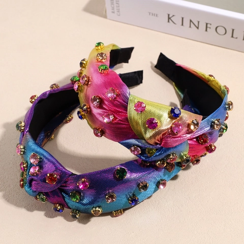 Diadema de Tela Degradada Anudada de Lujo Con Diamantes de Imitación de Colores Diadema de Moda para Fiesta Diaria Mujer Accesorios
