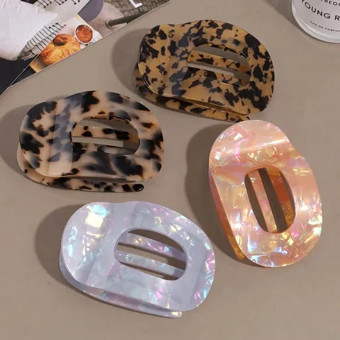 Grande Pinza per Capelli in Acetato con Stampa Leopardata Svuotata Ovale Tartarugata Clip a Squalo Francese Accessori per Capelli Donna