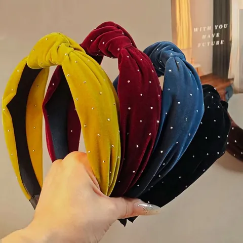 Koreanisch Vintage Samt Strass Haarreif Elegant Twist Knot Breit Einfarbig Haarschmuck Für Damen Party Alltag Dekor