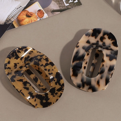 Grande Pinza per Capelli in Acetato con Stampa Leopardata Svuotata Ovale Tartarugata Clip a Squalo Francese Accessori per Capelli Donna