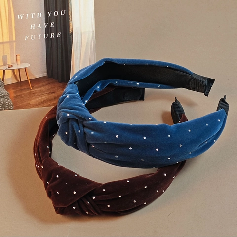 Koreanisch Vintage Samt Strass Haarreif Elegant Twist Knot Breit Einfarbig Haarschmuck Für Damen Party Alltag Dekor