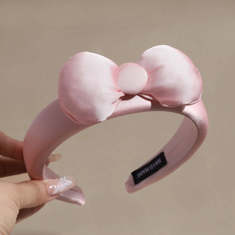 Cerchietto in Satin Rosa con Fiocco Dolce per Donna Stile Coreano Corona Alta Imbottito in Spugna Fatto a Mano Accessori Capelli