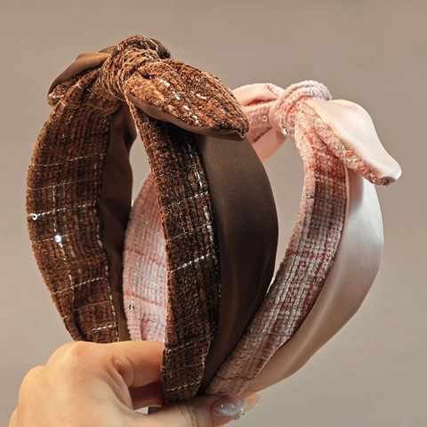 Diadema con Lazo Dulce Estilo Coreano Elegante Estilo Chanel Ala Ancha Accesorios para el Cabello de Moda Otoño Invierno