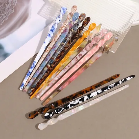 Palito para el Cabello de Acetato Vintage para Mujer Torsión en Espiral Patrón Mármol Carey Horquilla para el Pelo