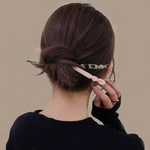 Palito para el Cabello de Acetato Vintage para Mujer Torsión en Espiral Patrón Mármol Carey Horquilla para el Pelo
