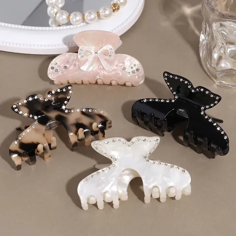 Pinces à Cheveux Crabe Papillon en Acétate Style Coréen Élégant Français Pince Requin en Strass pour Femme Bijoux Cheveux