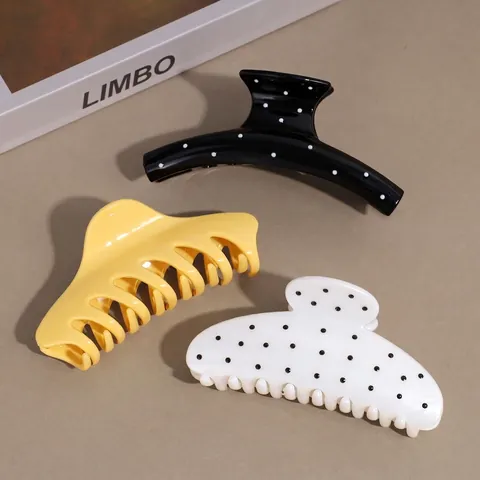 Pinza per Capelli in Stile Coreano Alla Moda Pois Bianchi e Neri Semplice Versatile Elegante Shark Clip Accessori per Capelli Donna Quotidiani