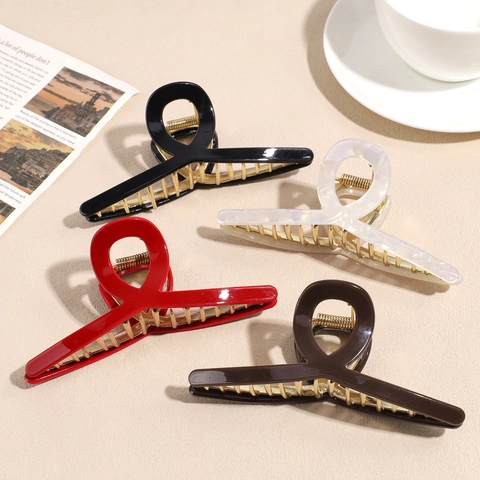 Grande Pinza per Capelli in Acrilico e Metallo Donna Elegante Shark Clip Rosso Nero Antiscivolo Accessorio Capelli Matrimonio