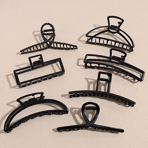 Mattschwarz Geometrische Legierung Haarkralle Für Damen Minimalistisch Hohl Rechteck Halbmond Form Großer Haarschmuck