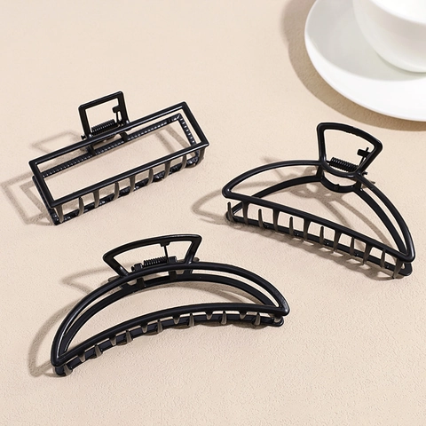 Mattschwarz Geometrische Legierung Haarkralle Für Damen Minimalistisch Hohl Rechteck Halbmond Form Großer Haarschmuck