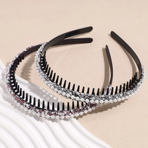 Rhinestone Artificial Pearl Non-Slip Tooth Headband Plastic Hair Band Sweet Hair Accessories For Washing Face Daily Styling