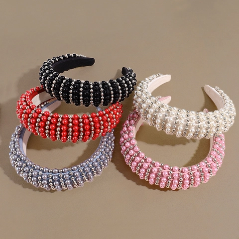 Diadema Acolchada Barroca Con Perlas Artificiales Y Cuentas De Metal Diadema De Esponja De Moda Para Mujer Accesorios Para El Cabello