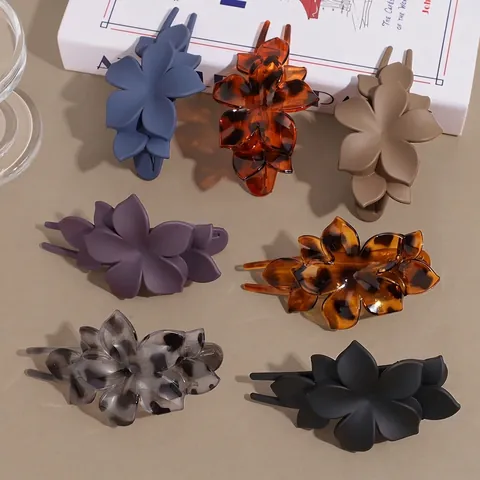 Elegante Matte Harz Blumen Haarspangen Für Damen Vintage Leopardenmuster Schnabelclips Modische Florale Haaraccessoires