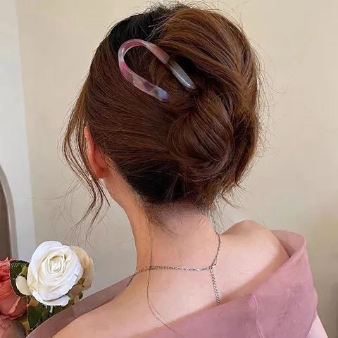 Vintage U-förmiger Haarstab Acetat Marmormuster Haargabel Französischer Stil Minimalistischer Haarschmuck Für Damen Styling