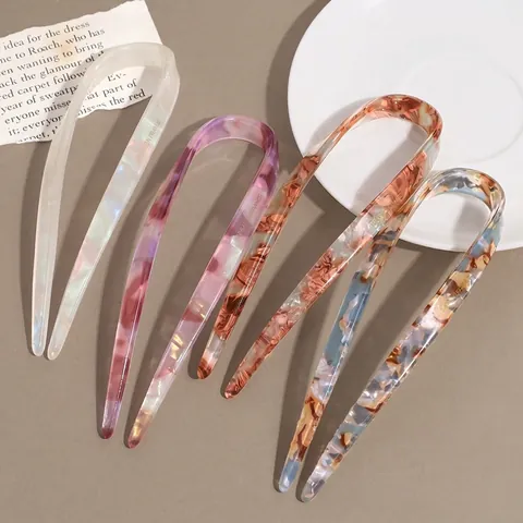 Vintage U-förmiger Haarstab Acetat Marmormuster Haargabel Französischer Stil Minimalistischer Haarschmuck Für Damen Styling
