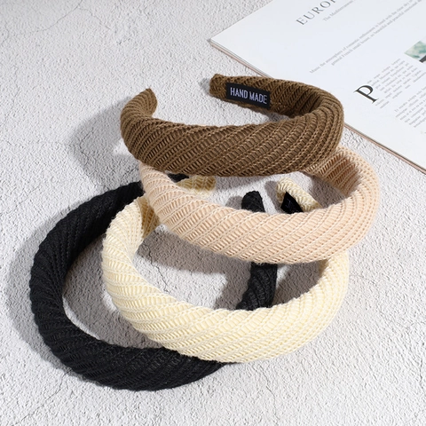 Vintage Chunky Knitted Padded Headband For Women Twisted Ribbed Solid Color Thick Autumn Winter Hair Band Accessory