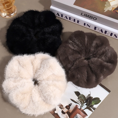 Chouchous en Peluche Style Coréen pour Femmes Élastiques à Cheveux en Fausse Fourrure Élégant Automne Hiver Doux