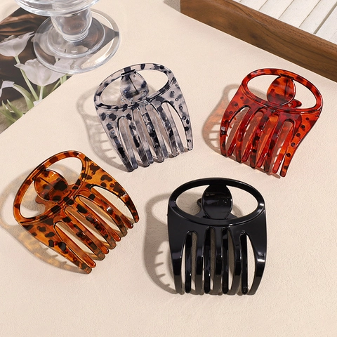 Pinza para el Cabello de Acrílico con Estampado de Leopardo Grande para Mujer Vintage Elegante Geométrico Carey Accesorios para el Cabello