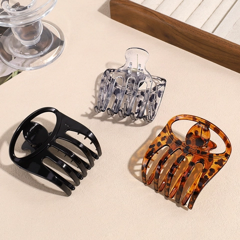 Pinza para el Cabello de Acrílico con Estampado de Leopardo Grande para Mujer Vintage Elegante Geométrico Carey Accesorios para el Cabello