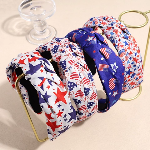 Cerchietto Annodato Bandiera USA Patriottico Rosso Bianco Blu Stelle Strisce Fascia Capelli Donna Giorno Indipendenza Accessori